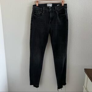 FRAME Denim Le Skinny de Jeanne Crop Washed Black Raw Hem 28
